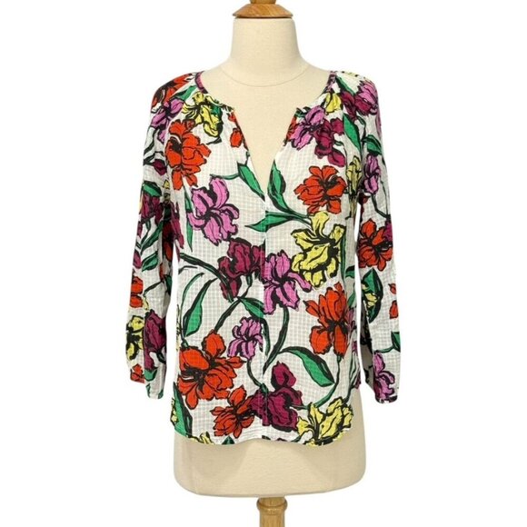 Roberta Roller Rabbit Lightweight Cotton Blouse V-Neck Floral 3/4 Sleeve Size XS - Picture 9 of 9